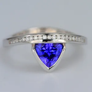 14K White Gold Trilliant Shaped Tanzanite and Diamond Ring 1.18 Carats
