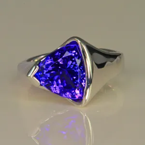 14K White Gold Trilliant Tanzanite Ring 5.32 Carats by Christopher Michael