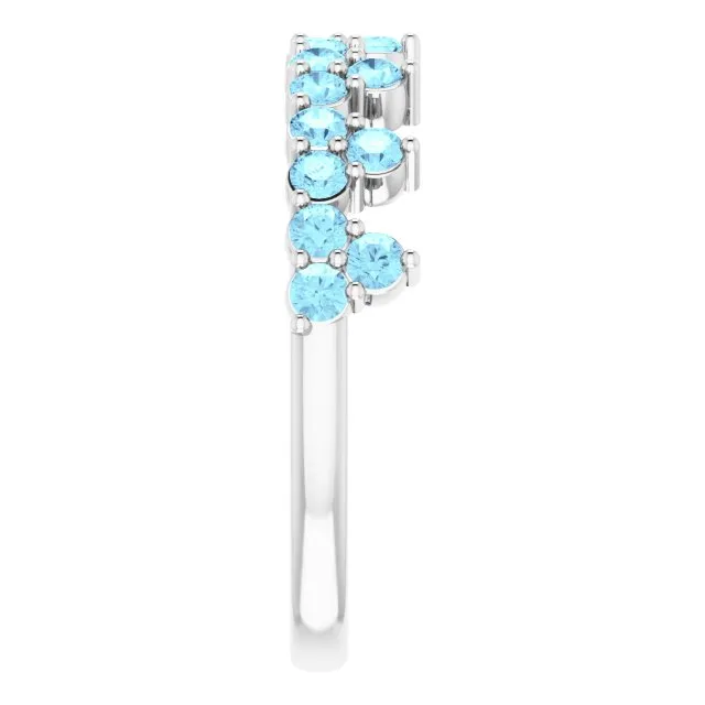 14K White Natural Aquamarine Crown Ring