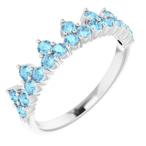 14K White Natural Aquamarine Crown Ring