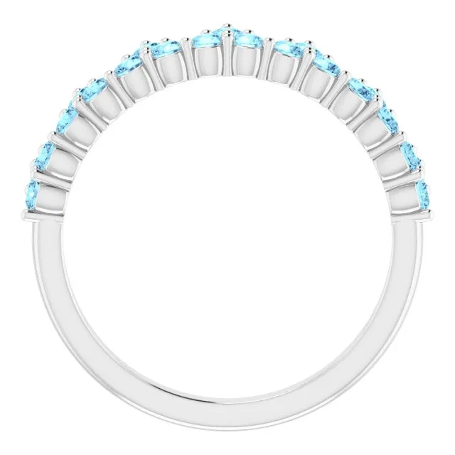 14K White Natural Aquamarine Crown Ring