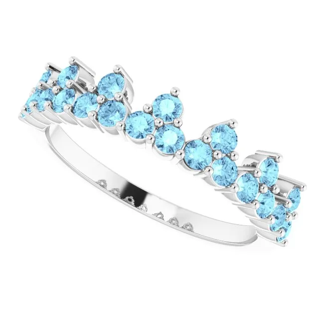 14K White Natural Aquamarine Crown Ring