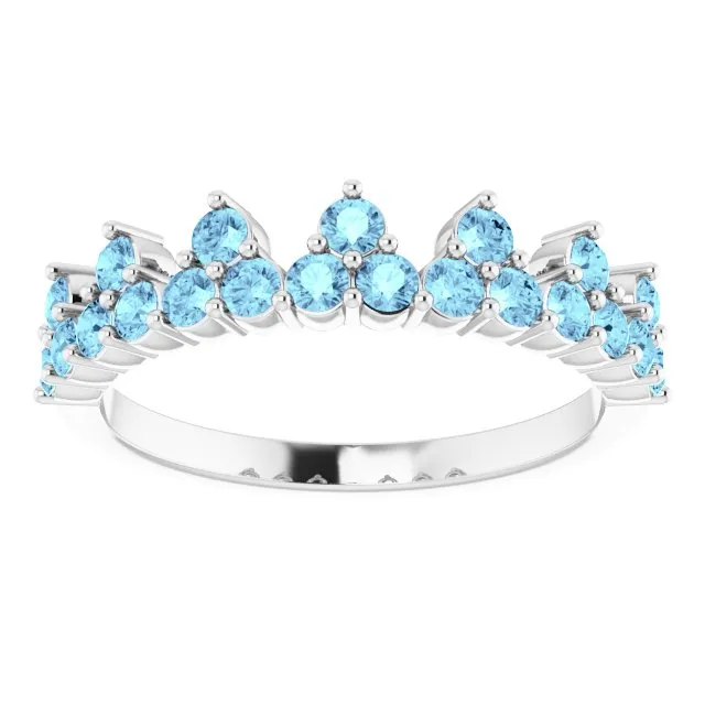 14K White Natural Aquamarine Crown Ring