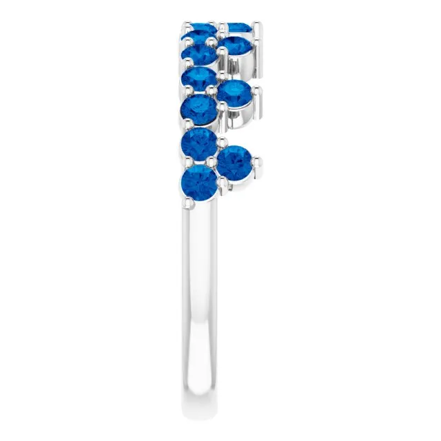 14K White Natural Blue Sapphire Crown Ring