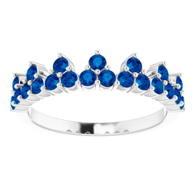 14K White Natural Blue Sapphire Crown Ring