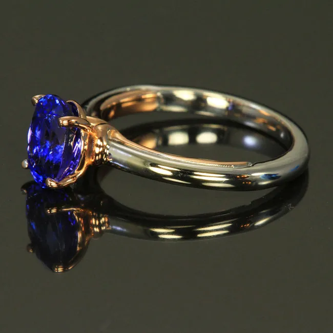 14K White/Rose Gold Oval Tanzanite Ring 1.86 Carats