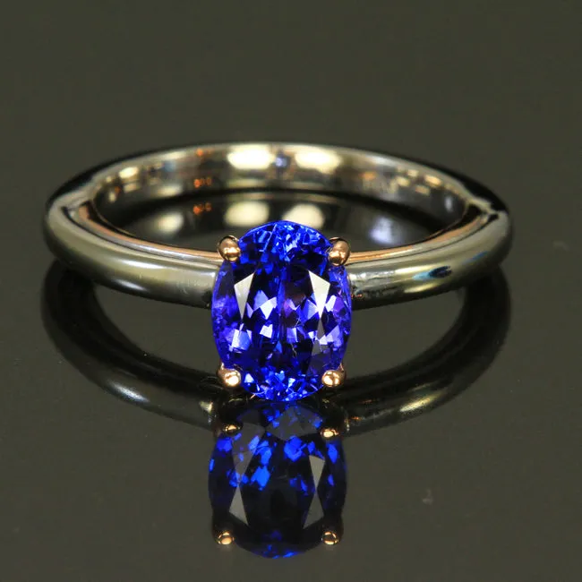 14K White/Rose Gold Oval Tanzanite Ring 1.86 Carats