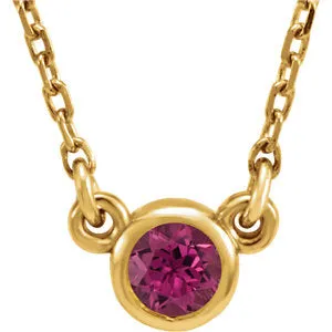 14K Yellow 4 mm Round Pink Tourmaline Bezel-Set Solitaire 16" Necklace
