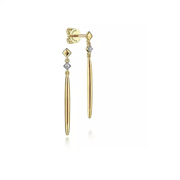 14K Yellow Gold .04cttw Diamond & Spike Drop Earrings