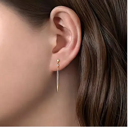 14K Yellow Gold .04cttw Diamond & Spike Drop Earrings