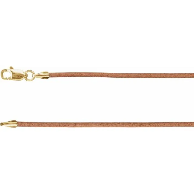 14K Yellow Gold 1.5 mm Natural Leather 18" Cord