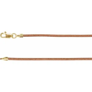 14K Yellow Gold 1.5 mm Natural Leather 18" Cord
