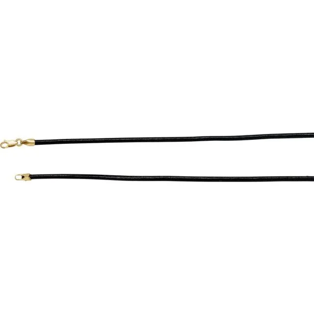 14K Yellow Gold 2 mm Black Leather 24" Cord