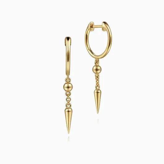 14K Yellow Gold Bujukan Huggie Drop Spike Earrings