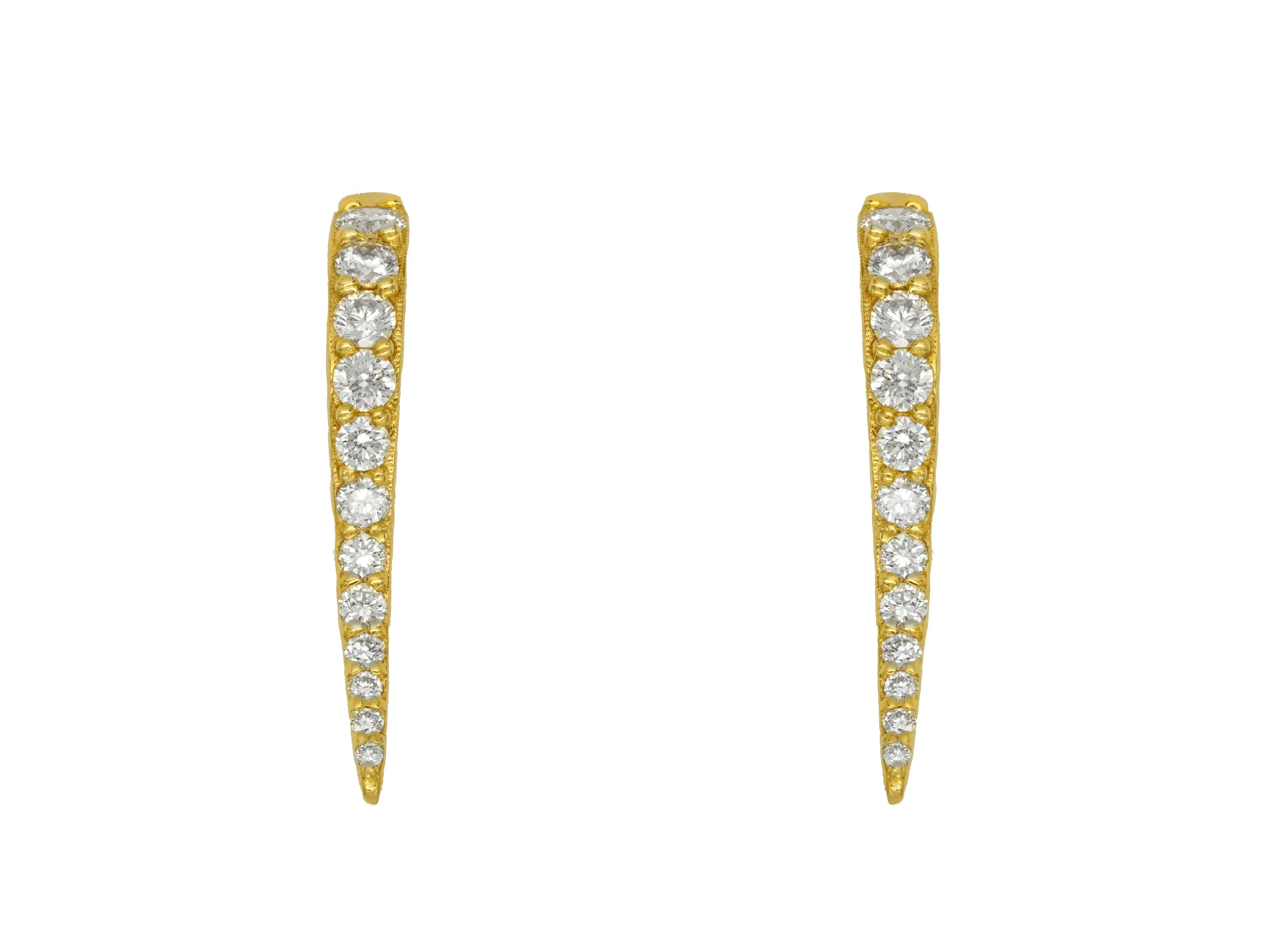 14k Yellow Gold Diamond Spike Huggie Earrings