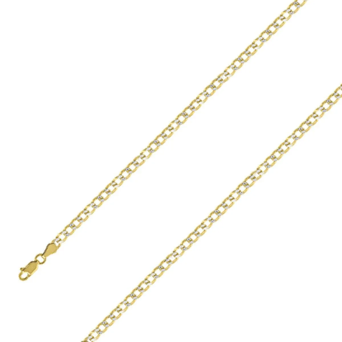 14k Yellow Gold Finish 4mm Silver Pave Cuban Chain Size- 9"