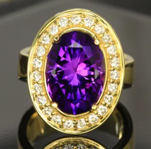 14K Yellow Gold Oval Rwanda Amethyst Ring by Christopher Michael