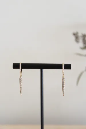 14k Yellow Gold Spike Drop Hoop Earrings With 48 Diamonds