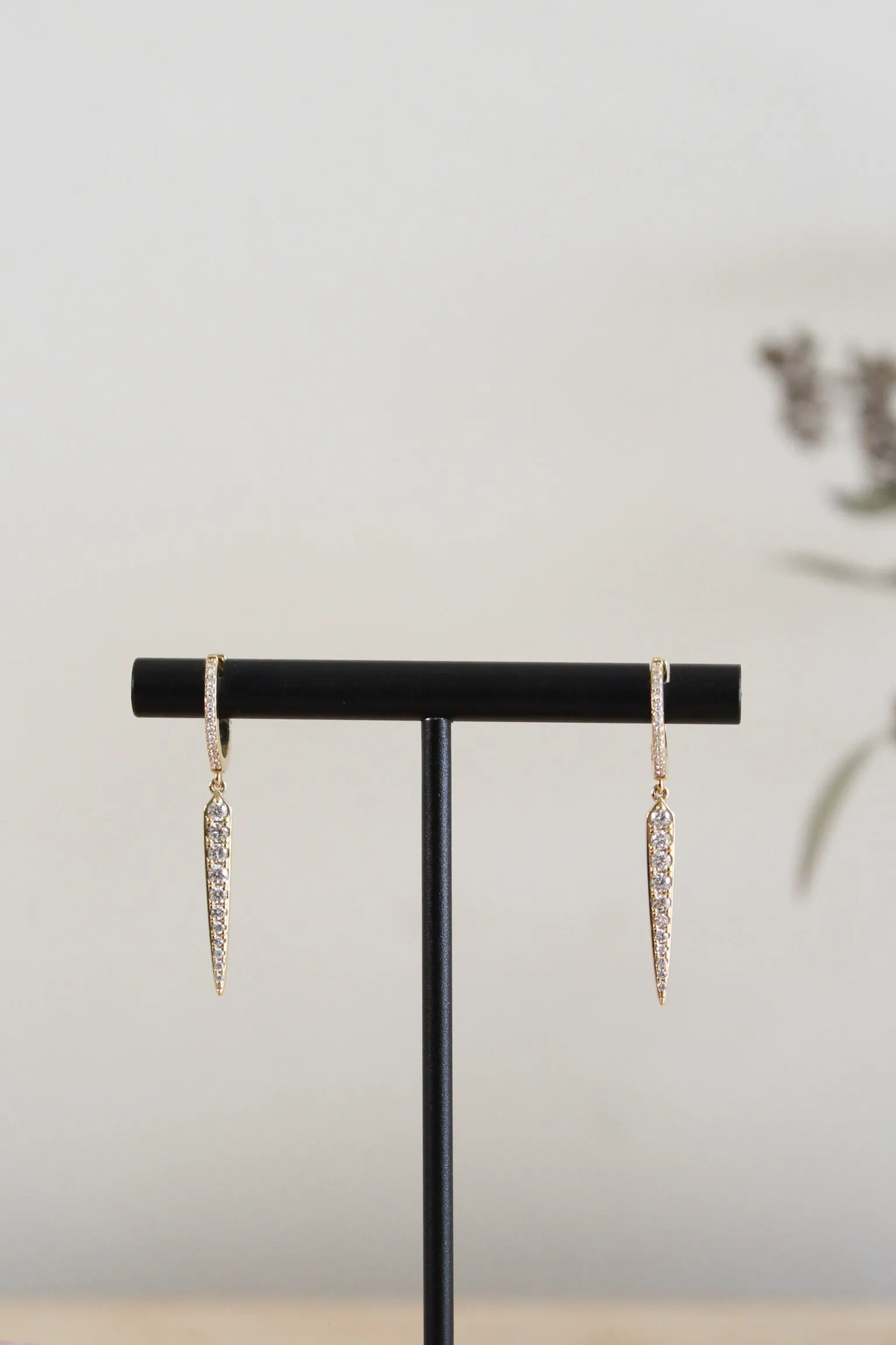 14k Yellow Gold Spike Drop Hoop Earrings With 48 Diamonds