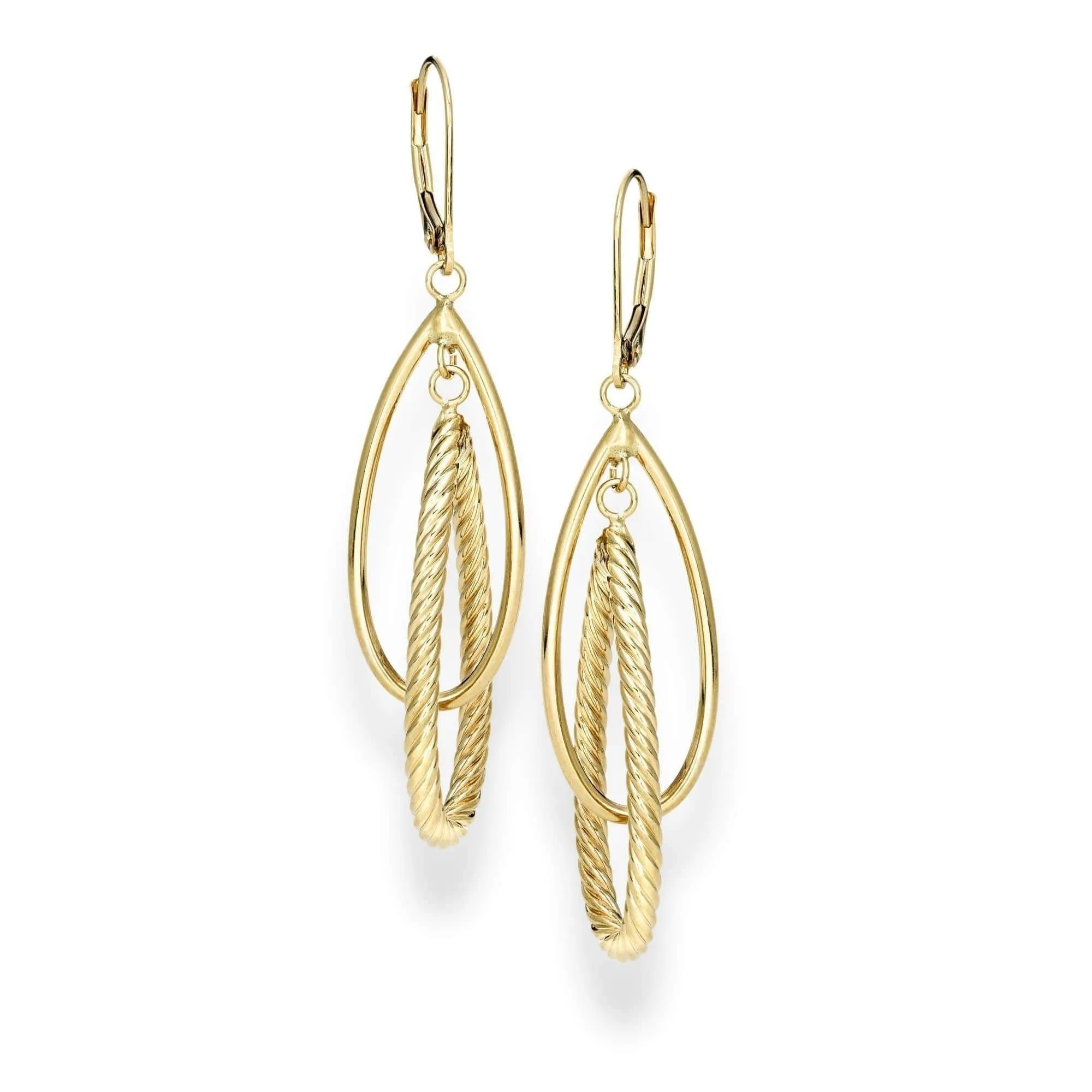 14K Yellow Gold Teardrop Layered Link Earring