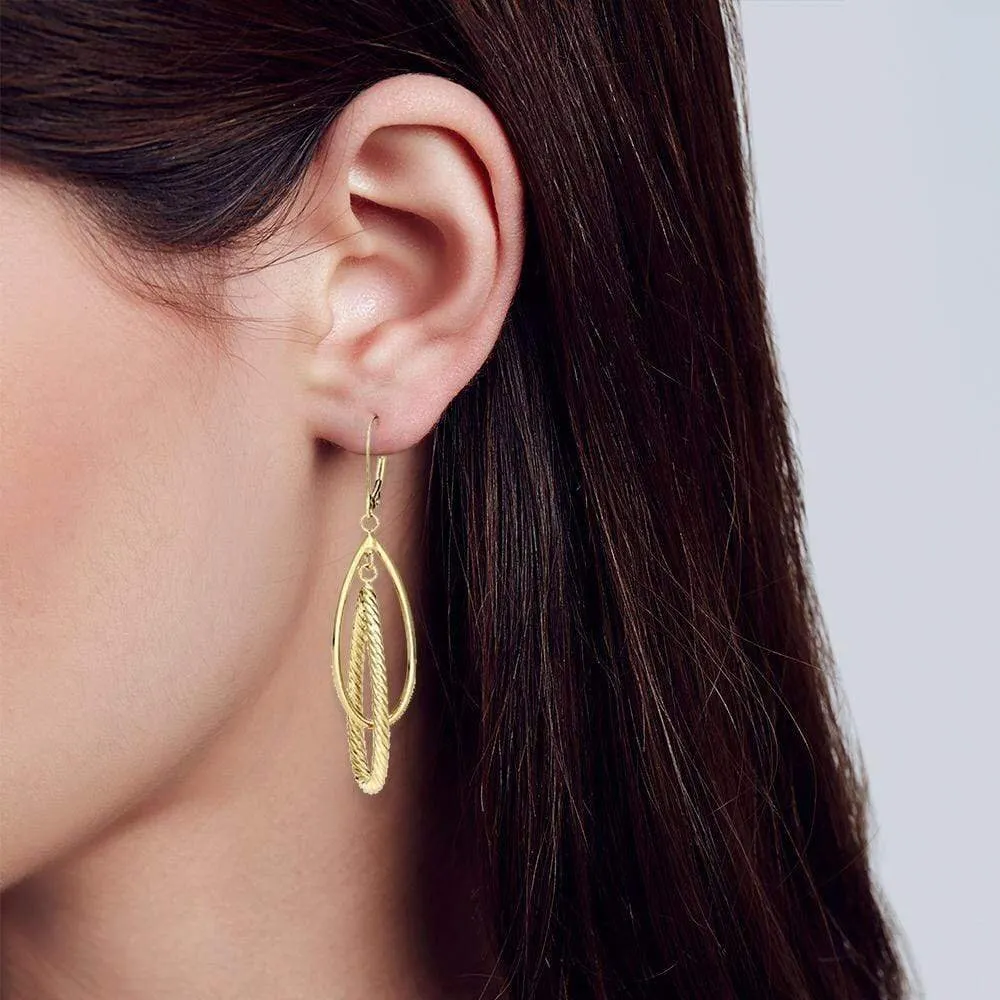 14K Yellow Gold Teardrop Layered Link Earring