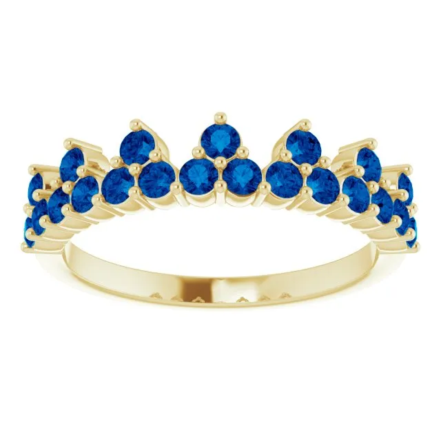 14K Yellow Lab-Grown Blue Sapphire Crown Ring