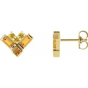 14K Yellow Multi-Gemstone Cluster Earrings