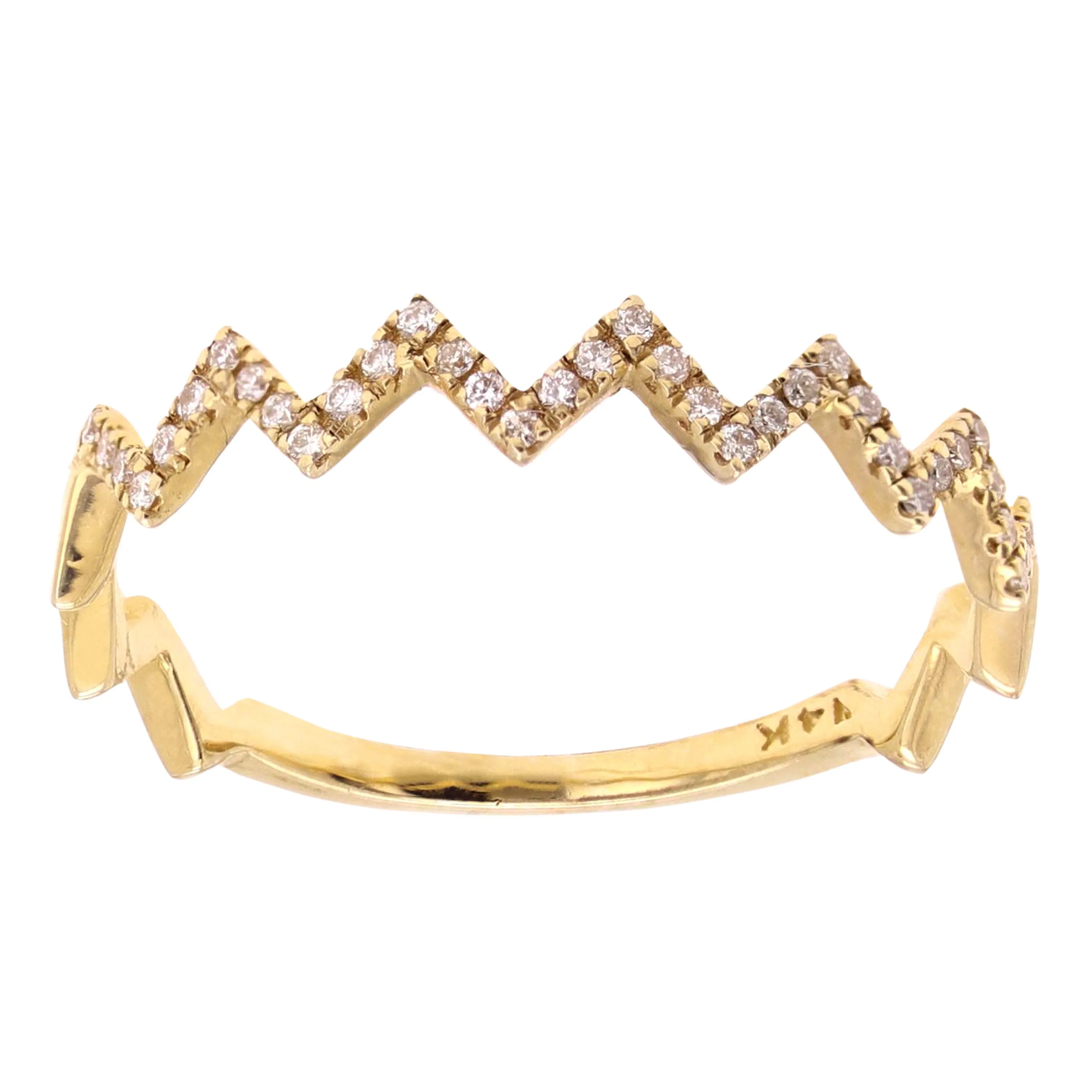14k Yellow White or Rose Gold 0.25ctw Diamond Zigzag Crown Heart Beat Ring Size 6