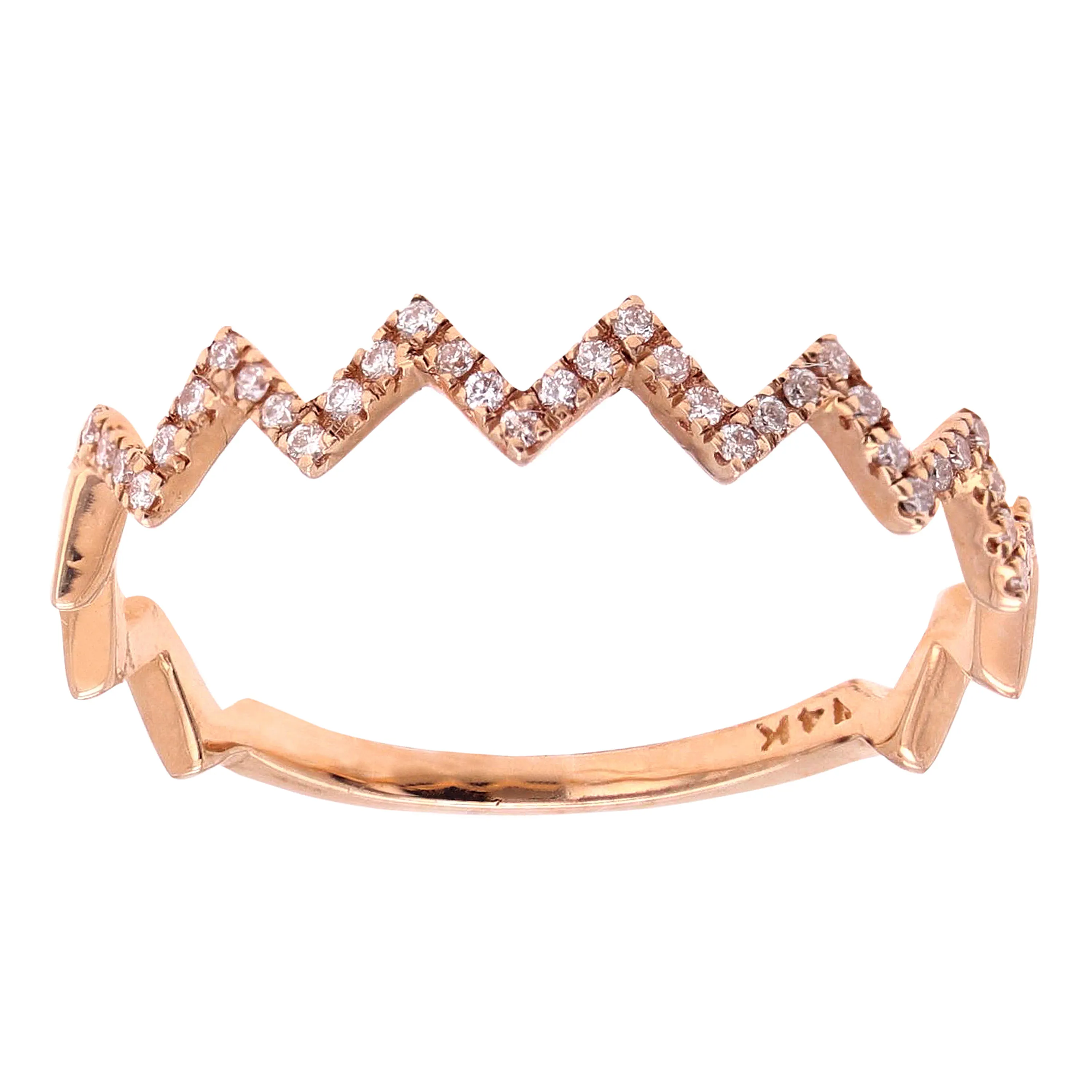 14k Yellow White or Rose Gold 0.25ctw Diamond Zigzag Crown Heart Beat Ring Size 6