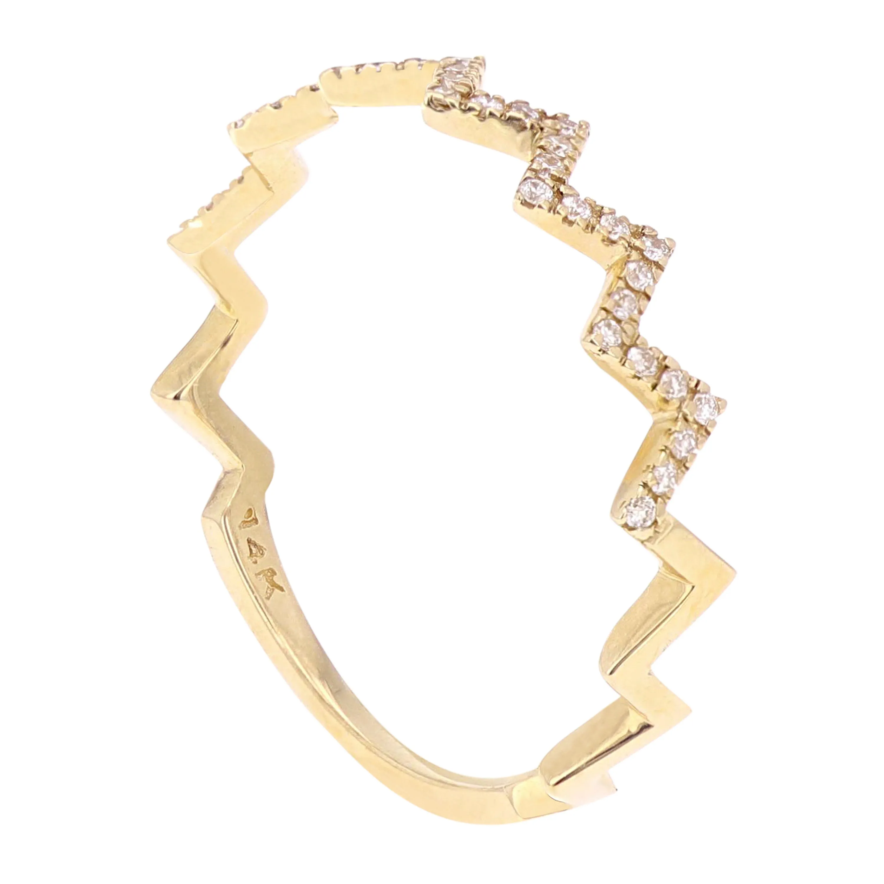 14k Yellow White or Rose Gold 0.25ctw Diamond Zigzag Crown Heart Beat Ring Size 6