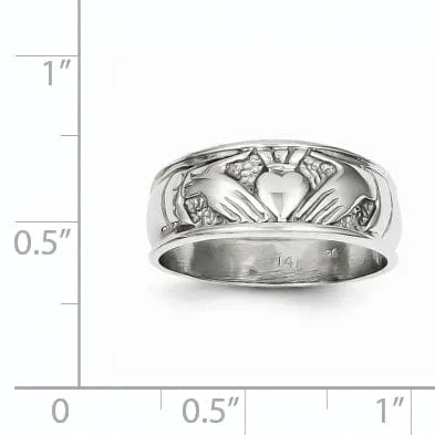 14kt white gold ladies claddagh ring