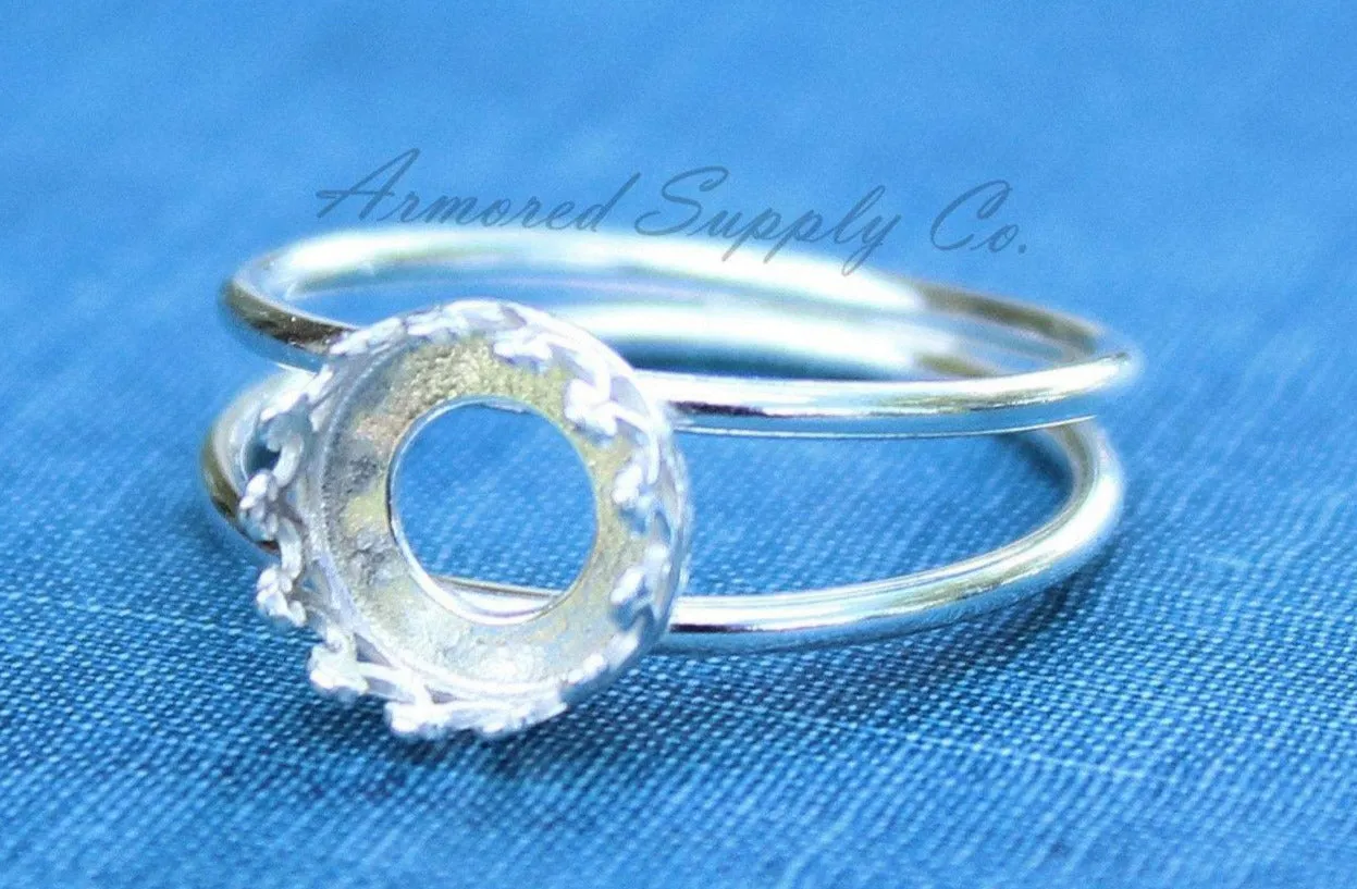 14mm Crown Bezel Sterling Silver Double Band Ring blank