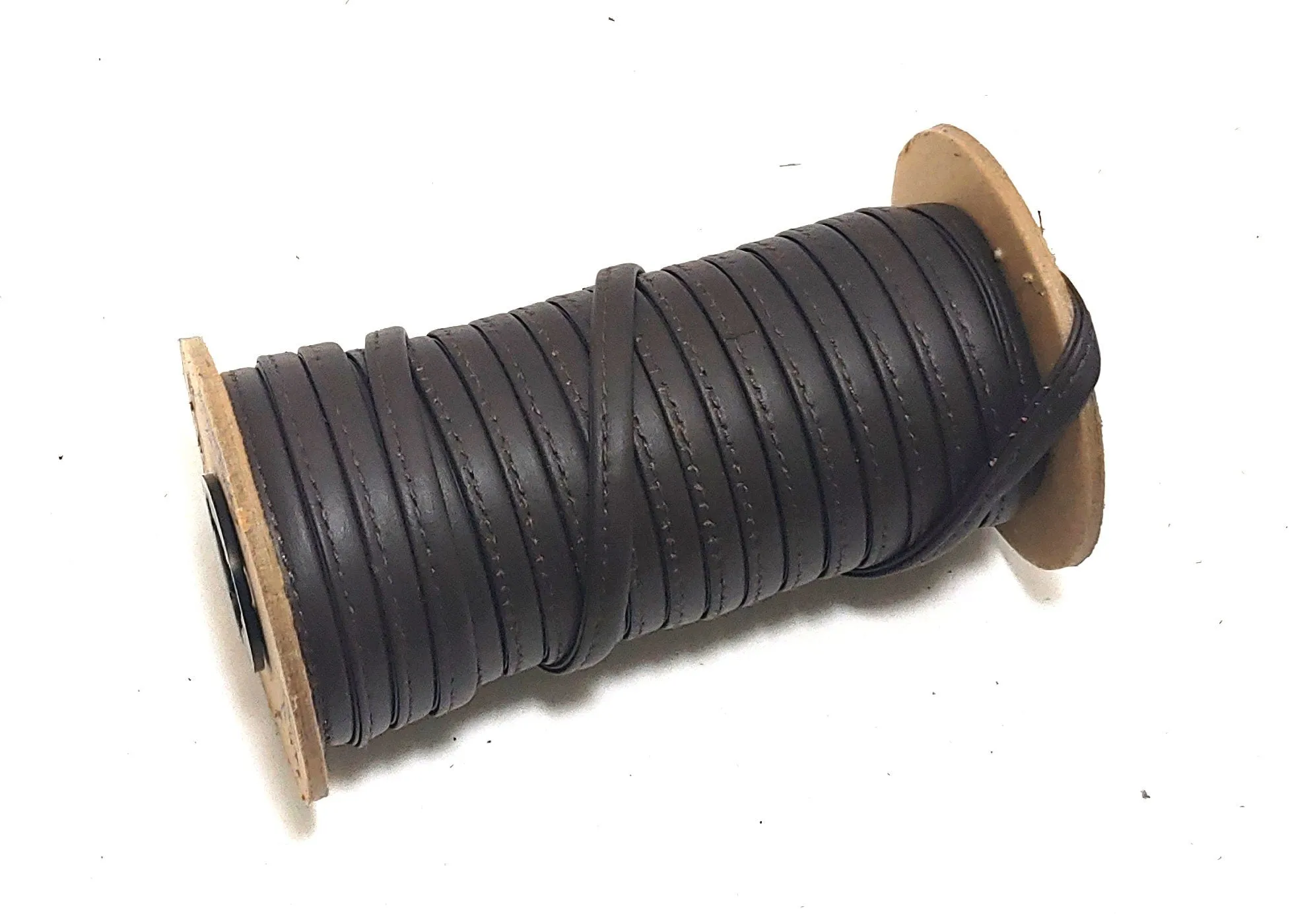 1/4" Stitched and Reinforced Real Leather Jewelry Cord in Brown Silky Cowhide (5 YDS)  2643XDA IMPERFECT RESTITCHED