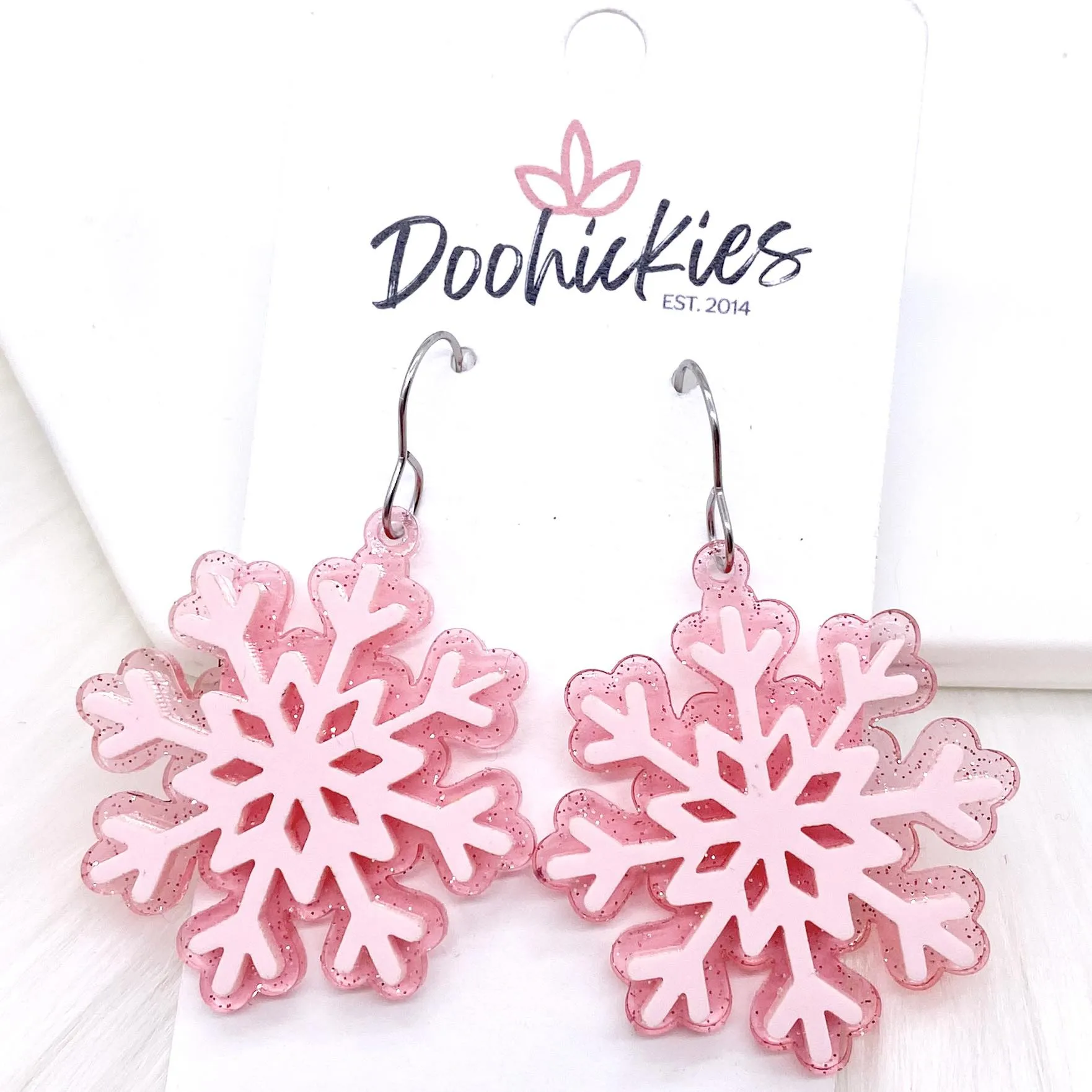 1.5" Layered Shimmer Snowflakes -Christmas Acrylic Earrings