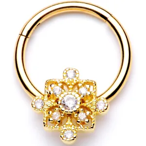 16 Gauge 3/8 Clear CZ Gold Tone Royal Square Hinged Segment Ring