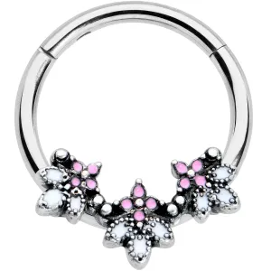 16 Gauge 3/8 Pink White Abstract Leaf Hinged Segment Ring