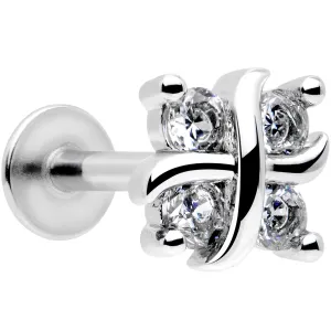 16 Gauge 5/16 Clear CZ Gem Stylized Square Labret Monroe Tragus