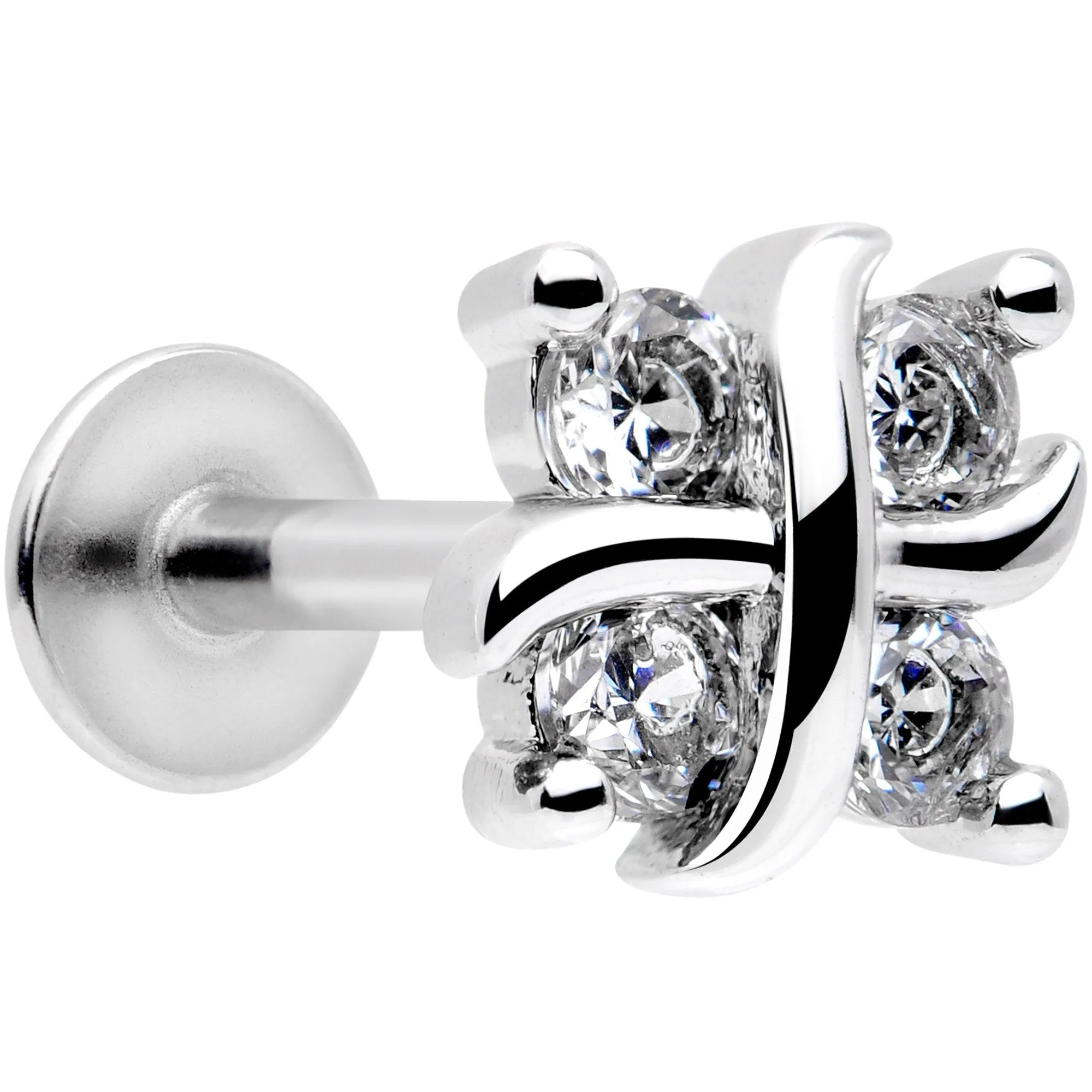 16 Gauge 5/16 Clear CZ Gem Stylized Square Labret Monroe Tragus
