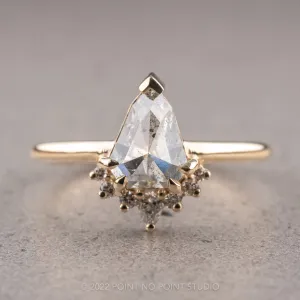 1.61 Carat Salt and Pepper Geo Pear Diamond Engagement Ring, Ava Setting, 14K Yellow Gold