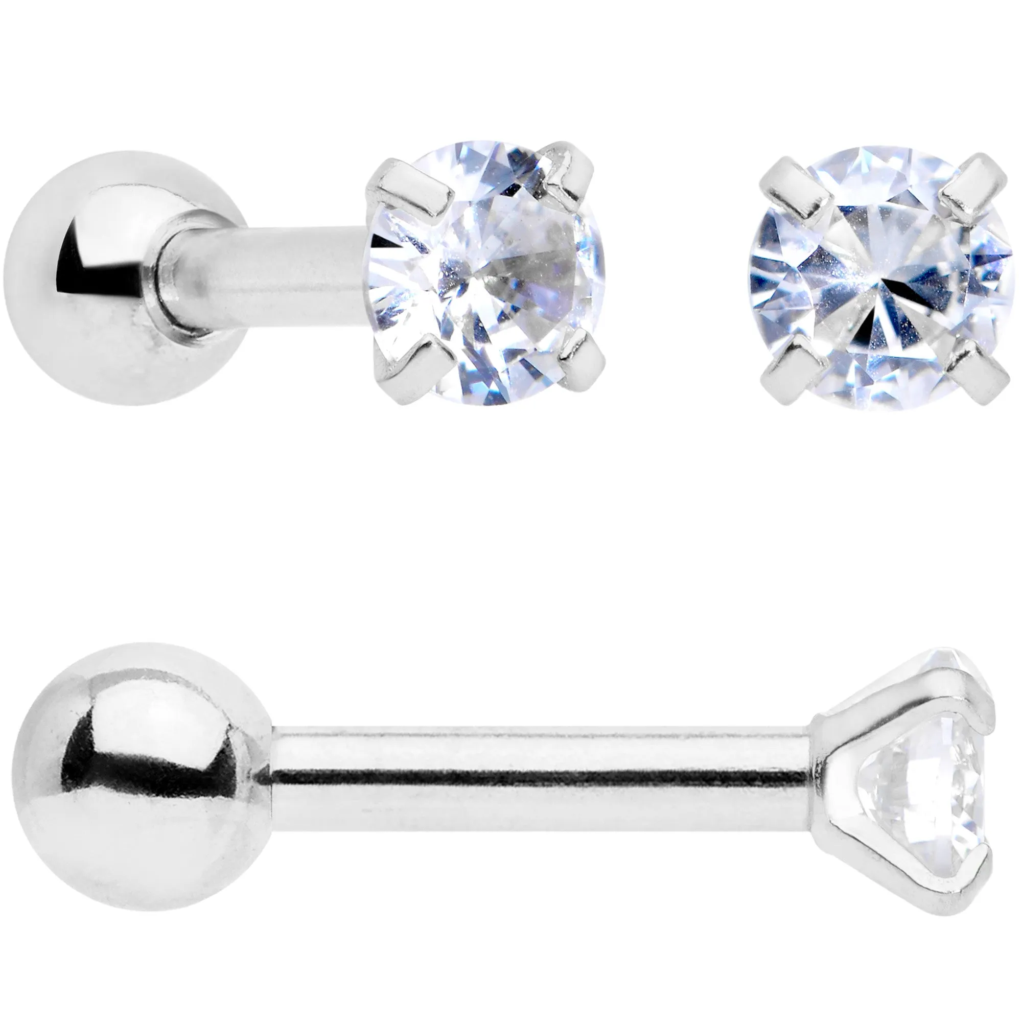 18 Gauge Clear CZ Gem Heart Cartilage Tragus Set of 8