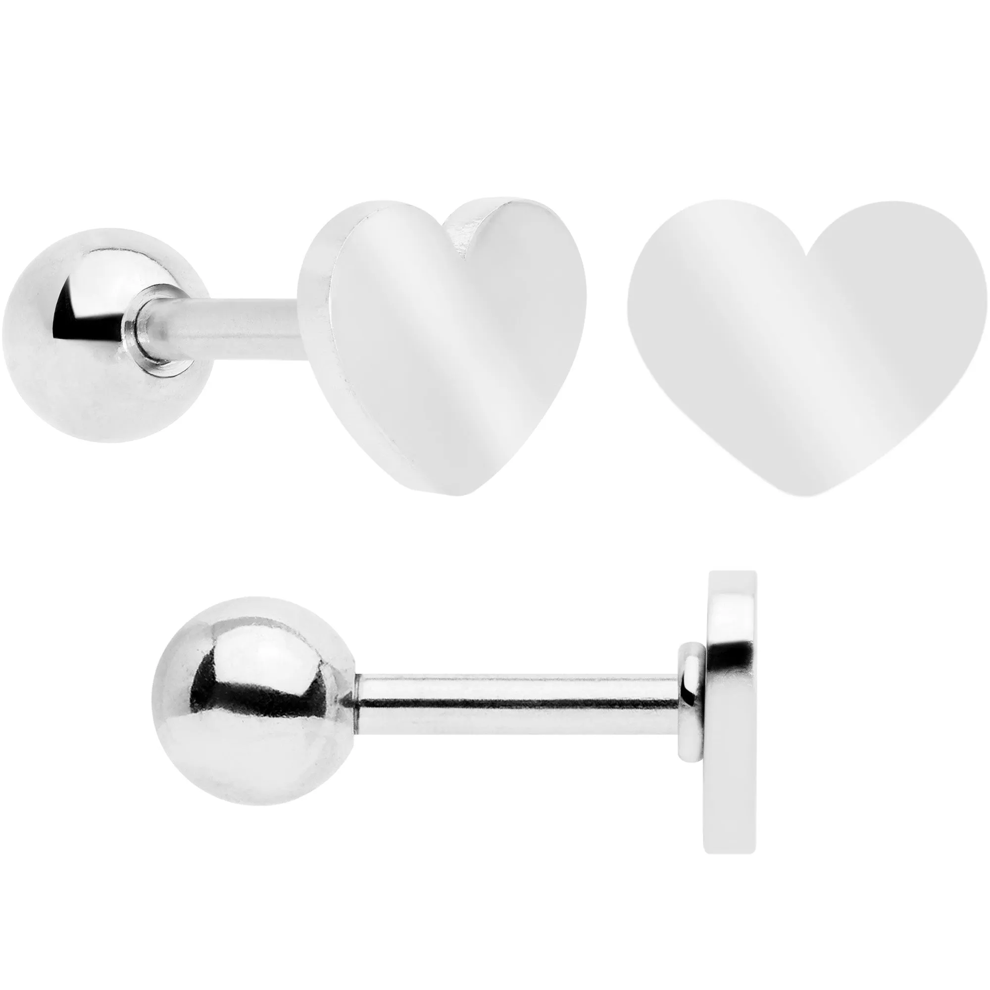 18 Gauge Clear CZ Gem Heart Cartilage Tragus Set of 8