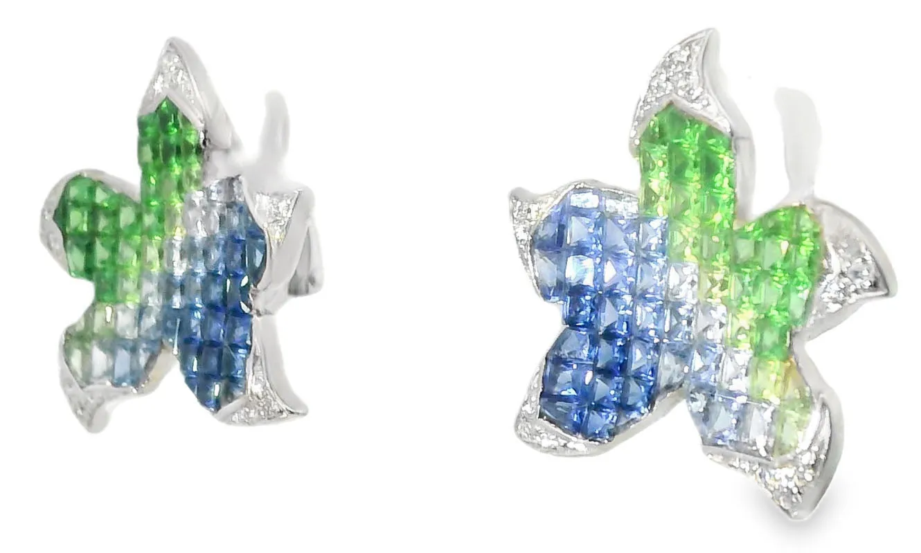 18K Designer White Gold Star Fish Starfish Diamond Sapphire Earrings Ring Set
