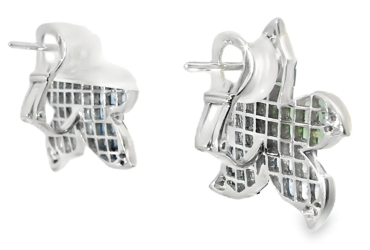 18K Designer White Gold Star Fish Starfish Diamond Sapphire Earrings Ring Set