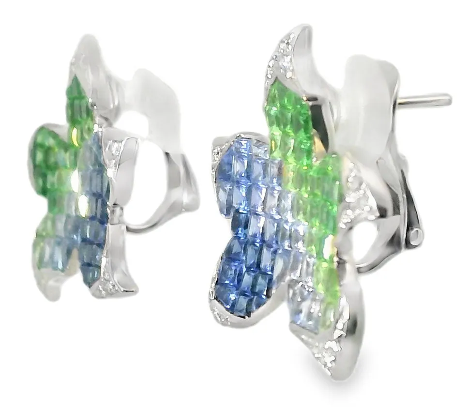 18K Designer White Gold Star Fish Starfish Diamond Sapphire Earrings Ring Set