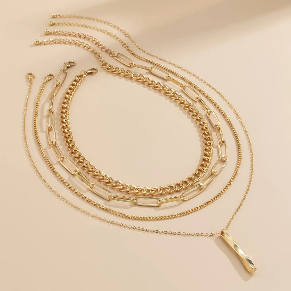 18K Gold-Plated Bar Pendant Necklace Set