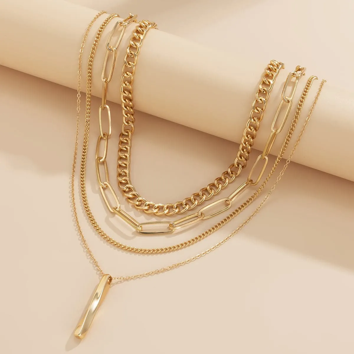 18K Gold-Plated Bar Pendant Necklace Set