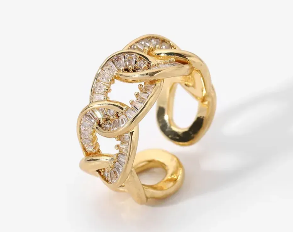18k Inlaid Geometric Adjustable Rings