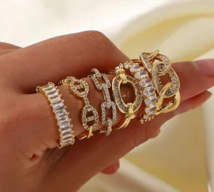 18k Inlaid Geometric Adjustable Rings