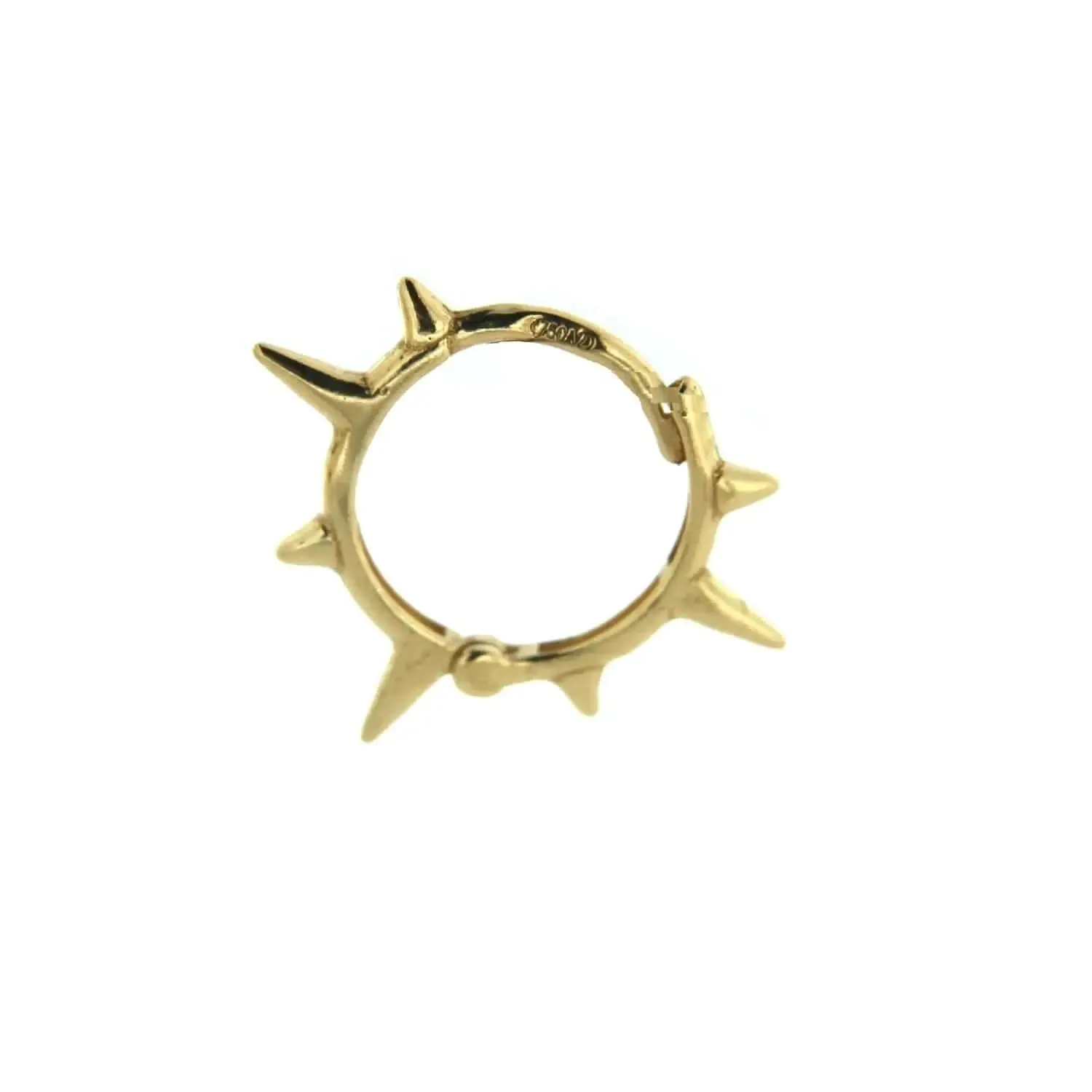 18K Solid Yellow Gold Polished Spike Hinged Hoop Earrings