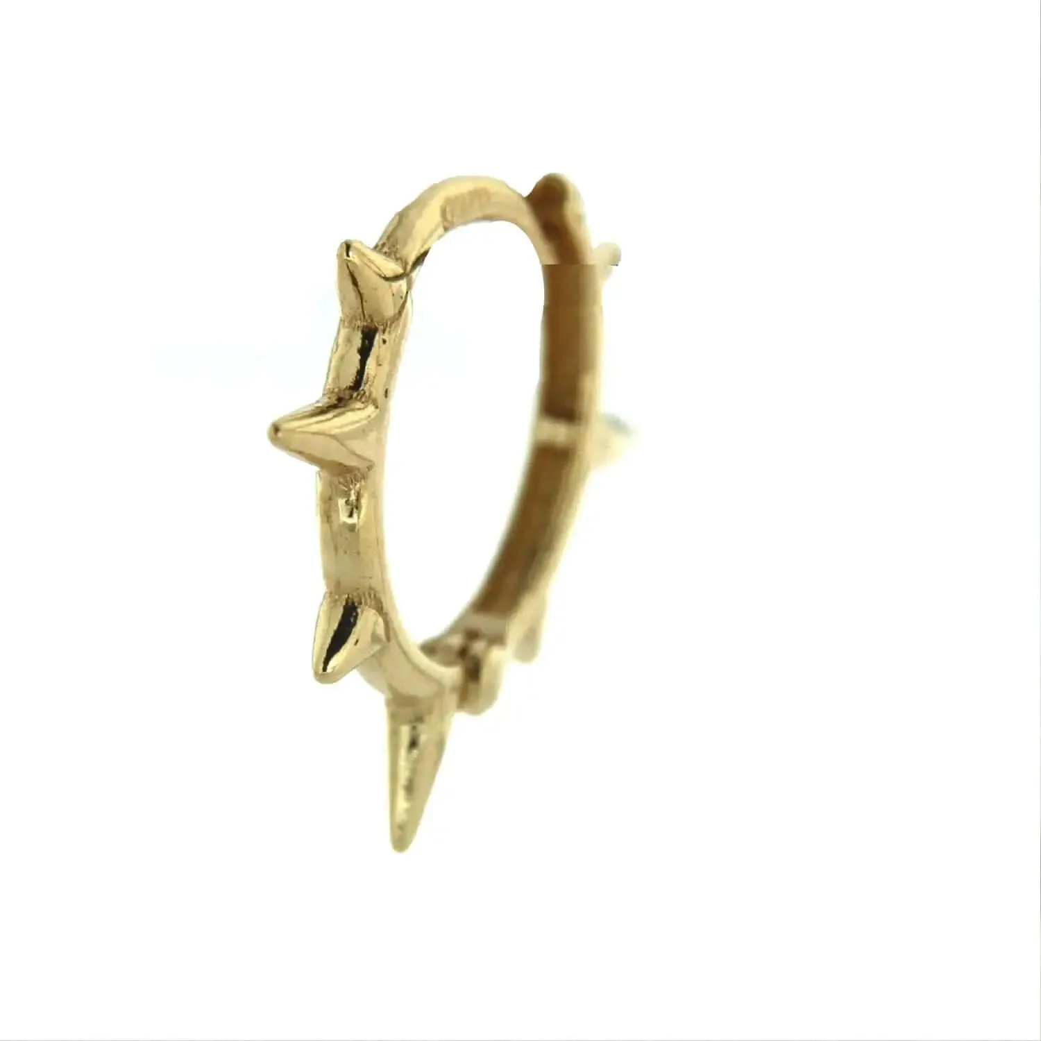 18K Solid Yellow Gold Polished Spike Hinged Hoop Earrings